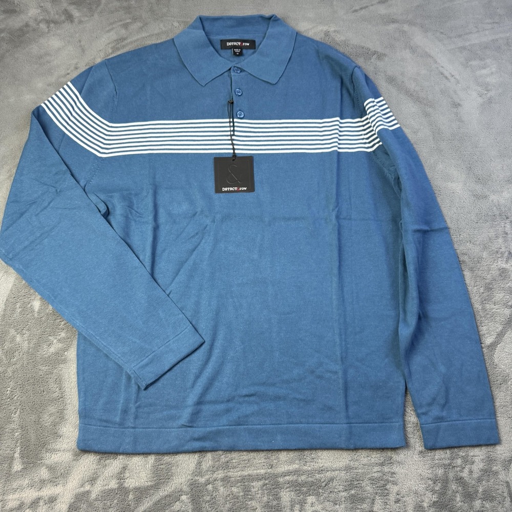 DSTRCT&ROW Sweater Pullover Mens Medium Stripe Long Sleeve Collar Retro NEW‎